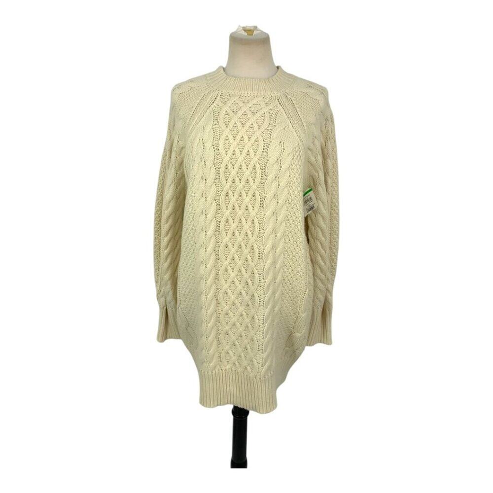 Cable Knit Long Sleeve Crewneck Sweater Dress Cream Size Small NWOT